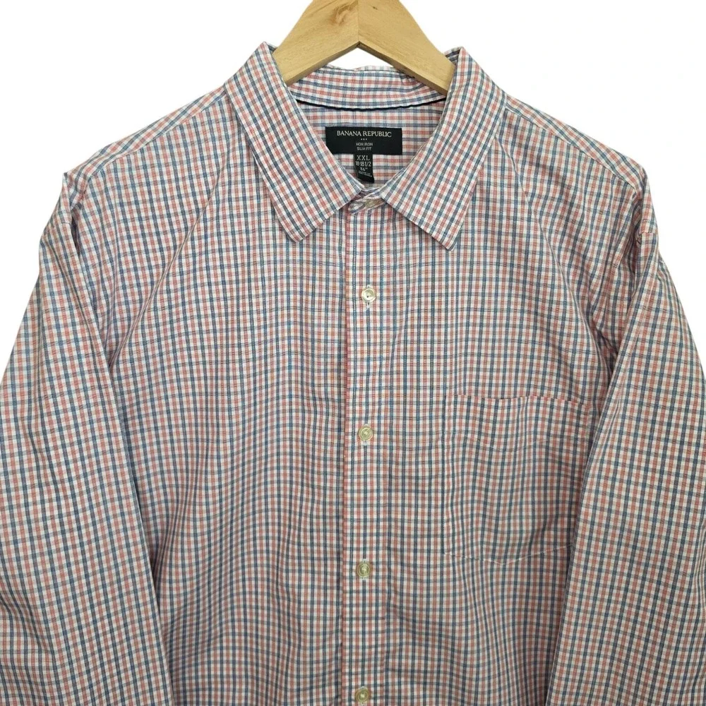 Banana Republic Shirt Mens XXL 18-18.5 36 Blue Button Non Iron Slim Fit Casual